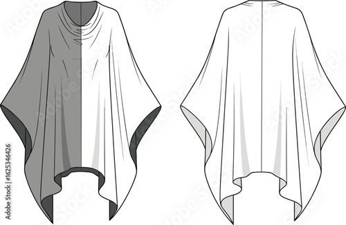 Stylish women's poncho top, loose fit, asymmetrical hem, draped silhouette, casual outerwear, versatile fashion layer, lightweight coverup, trendy design