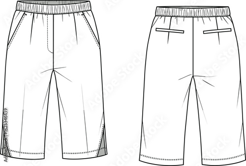 Men's knee-length shorts, casual wear, elastic waistband, relaxed fit, side pockets, summer fashion, activewear design, lightweight, everyday essential