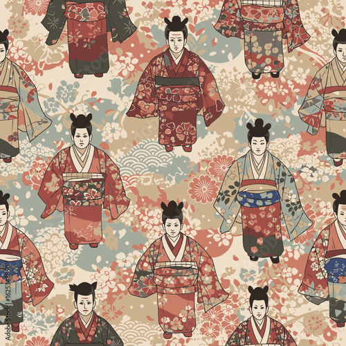 Seamless background featuring traditional Japanese Kame style patterns  