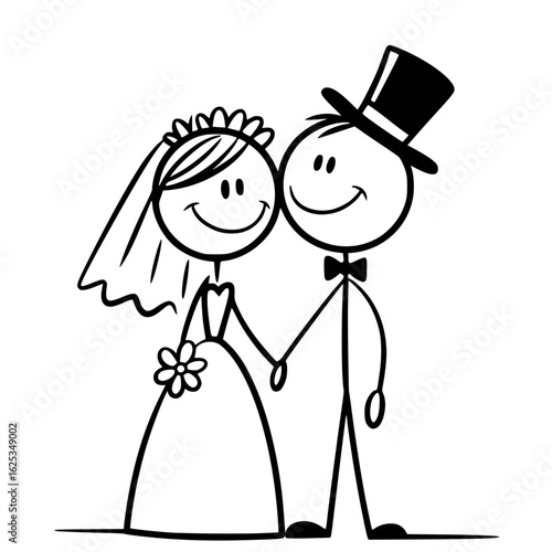 Eternal Bond: Simple yet heartwarming cartoon captures the joy of marriage, two stick figures, united in love and commitment, begin their life together.