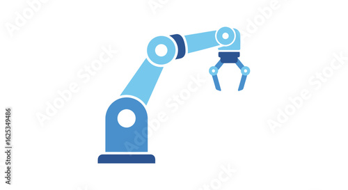 Illustration of a robotic arm with two shades of blue on a white background in a simple and modern style
