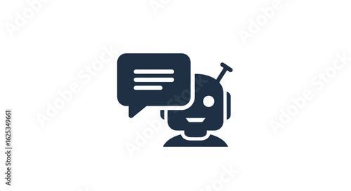 Illustration of a chatbot with a speech bubble containing horizontal lines on a white background