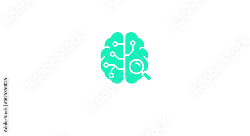 Illustration of a brain with circuit board and magnifying glass on a white background view