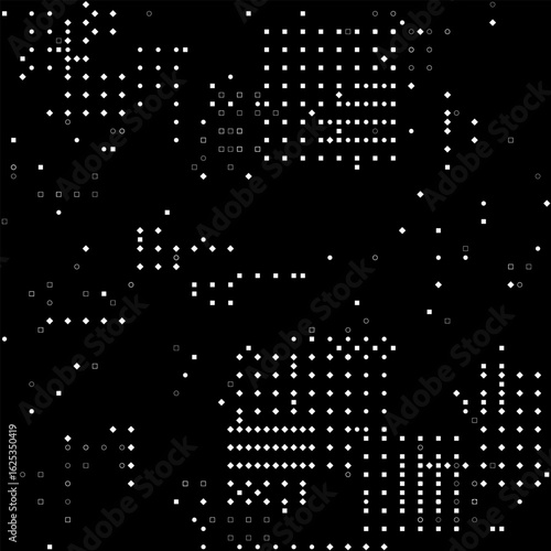 The illustration can be interpreted as a visual representation of digital flows, binary patterns, pixelated data visualization or an algorithmic matrix. Vector illustration