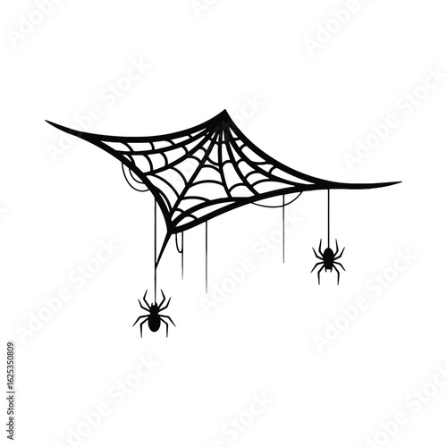 Black spiders hanging from a web creepy