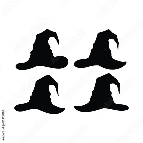Black witch hats arranged in a grid halloween silhouette