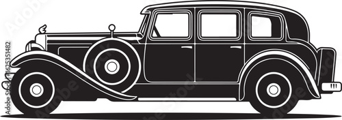 Elegant Classic Vintage Car Black and White Illustration of Antique Vehicle Design and Automotive History