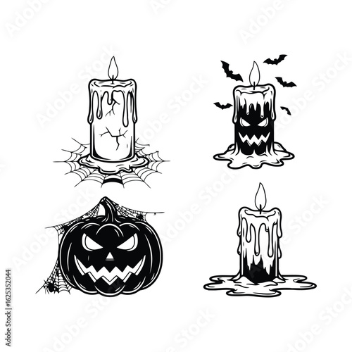 Halloween candle and pumpkin illustrations jackolantern spiderweb