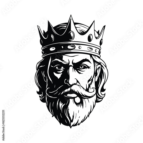 Regal king wearing ornate crown with flowing beard and mustache royal monarch