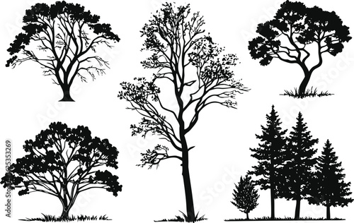 "Tree Silhouette Vector Collection – High-Resolution Black Tree Icons Set"