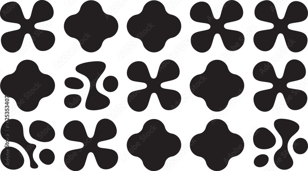 Fototapeta premium Black Silhouette Flower Shapes on White Background