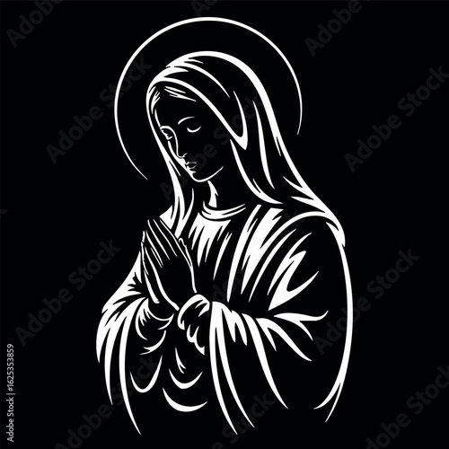 Virgin Mary Vector illustration, Mother Of God Clipart Design, mother of Jesus Art