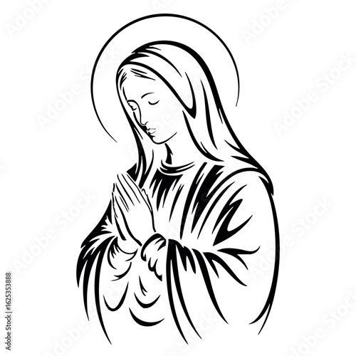 Virgin Mary Vector illustration, Mother Of God Clipart Design, mother of Jesus Art
