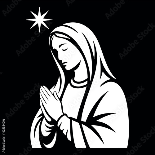 Virgin Mary Vector illustration, Mother Of God Clipart Design, mother of Jesus Art