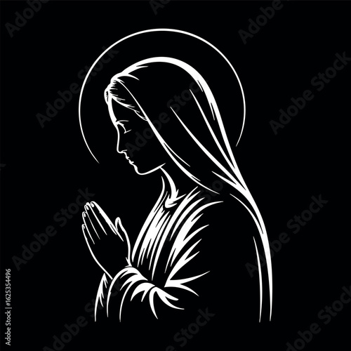 Virgin Mary Vector illustration, Mother Of God Clipart Design, mother of Jesus Art