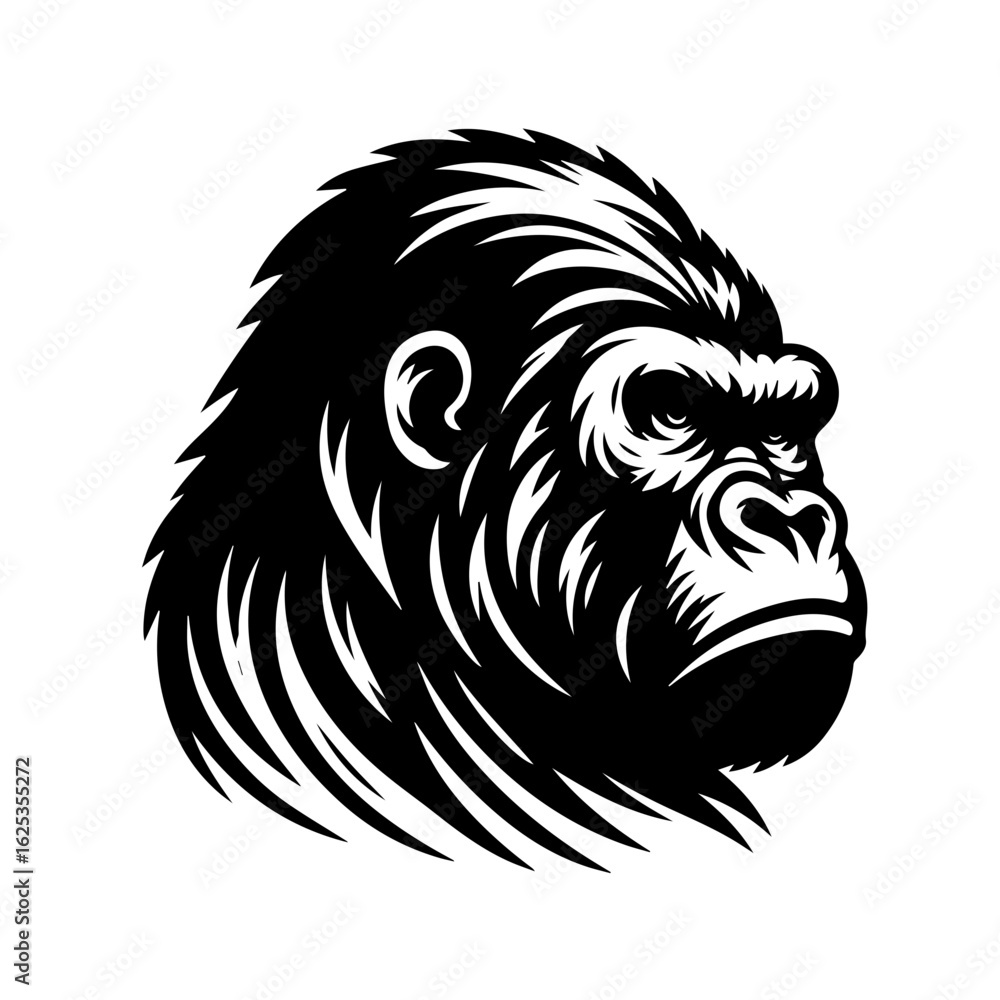Obraz premium Fierce Black and White Gorilla Head Illustration.