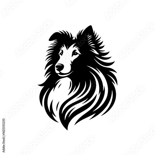 Elegant Shetland Sheepdog head vector logo illustration.