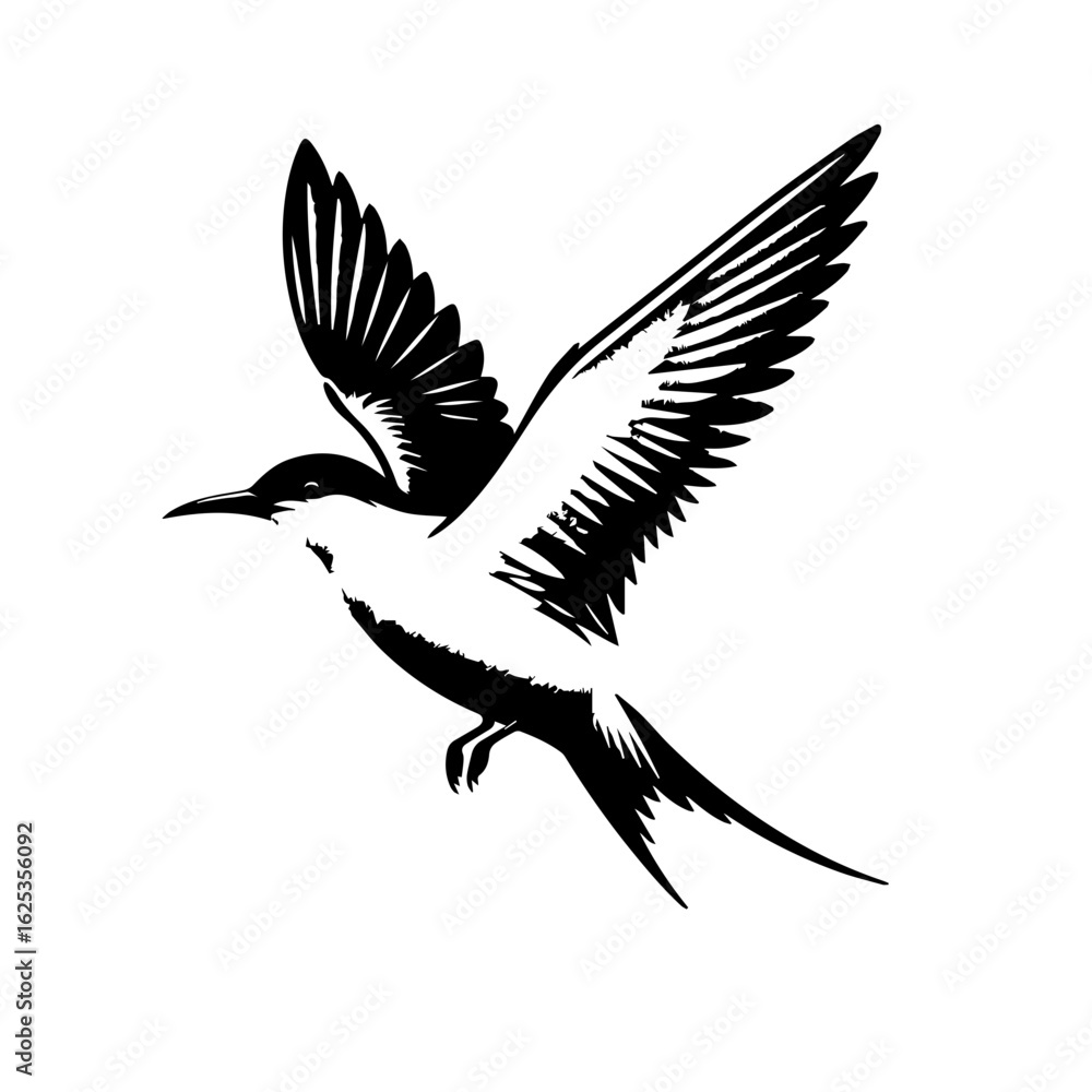 Fototapeta premium Stylized Black and White Bird in Flight.