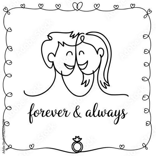 Everlasting Love: A simple yet beautiful illustration captures the essence of eternal love, with two intertwined figures in a tender embrace. The words forever & always elegantly accent the scene.
