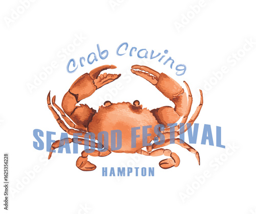 Crab watercolor vector art, Seafood tour vector design, Summer seafood artwork for t shirt, poster, graphic print