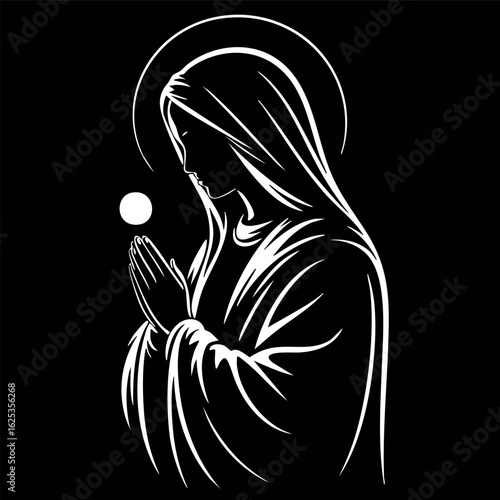 Virgin Mary Vector illustration, Mother Of God Clipart Design, mother of Jesus Art