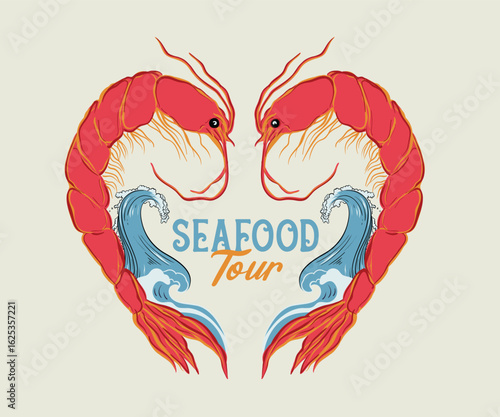 Seafood lover artwork for t shirt,  Summer seafood tour vector t shirt design, Retro summer holidays design, Lobster vector illustration 