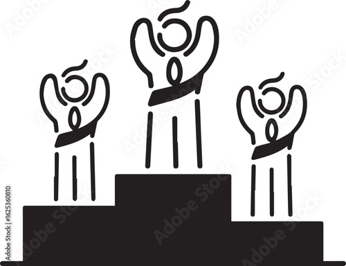 Winners celebrate victory on podium after achieving first, second, and third place with enthusiastic energy and joy