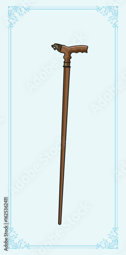 Walking stick with hand carved vector illustration Vector