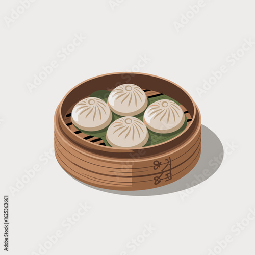 Steamed Dumplings Illustration – Bamboo Basket Vector