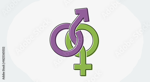 Intertwined Gender Symbols: Representing Equality, Relationships, and Inclusivity on a Light Background for Modern Design Concepts