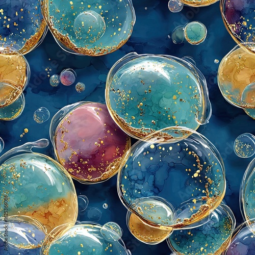 Bubbles floating freely but retaining uniformity embodying airiness in a whimsical seamless pattern