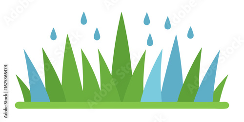 Fresh Rain Grass Cartoon Vector with Droplets for Wet Natural Art