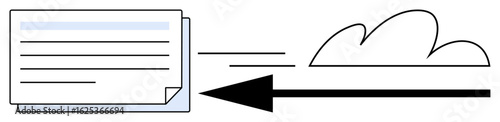 Document moving with arrow toward cloud icon, representing digital file sharing, online storage, cloud computing. Ideal for data transfer, digital workflow, productivity, IT, connectivity