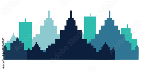 Faded Dual Layer Skyline Vector with Light and Dark Tones for City Art