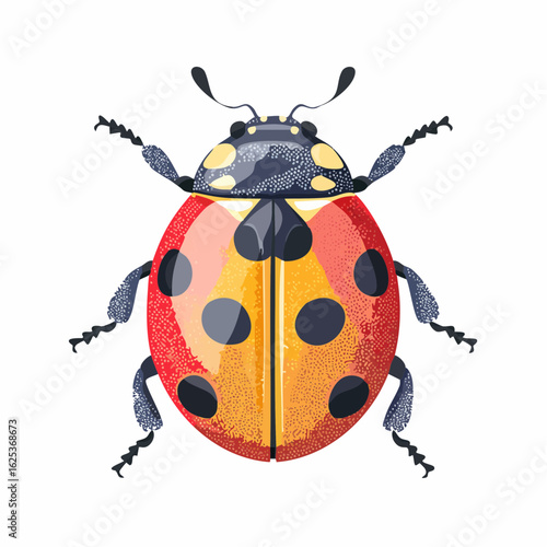 a stippling vector illustration of a ladybug larva with micro dots on cerci spines, segmented body, and thoracic legs