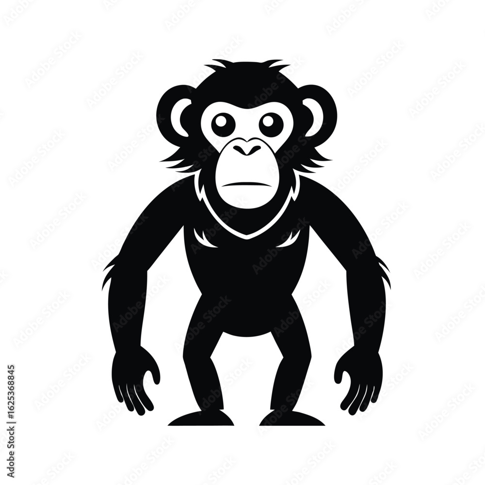 Fototapeta premium Monochromatic Monkey Portrait: A stark, cartoonish illustration of a monkey, its silhouette a bold statement against the empty background.