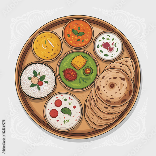 Indian Thali Vector – Traditional Plated Meal Illustration