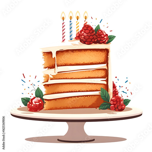 Birthday Cake Slice Illustration With Icing And Cream PNG