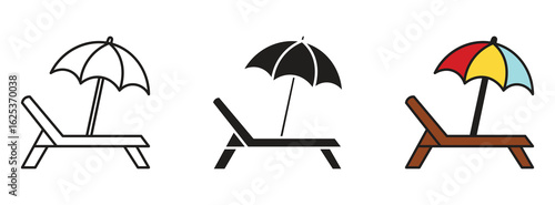Beach chair and umbrella  vector icon set , Beach umbrella and chair icon vector illustration .