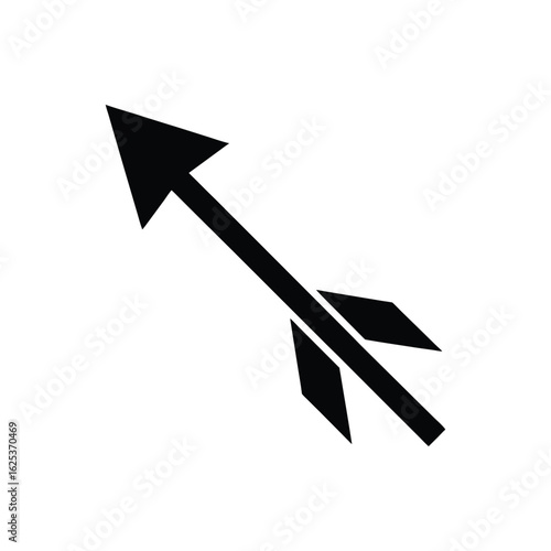 A simple, stylized black arrow with fletching is depicted against a clean white background, angled upwards.