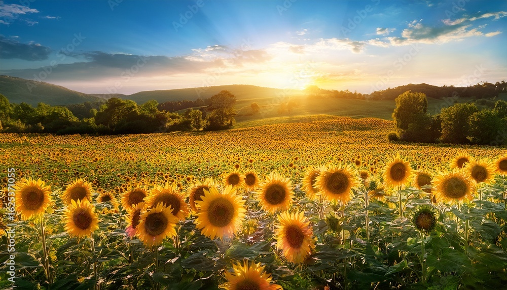 Obraz premium exploring the radiant beauty of sunflowers a field of sunshine capturing the essence of summer in the great outdoors