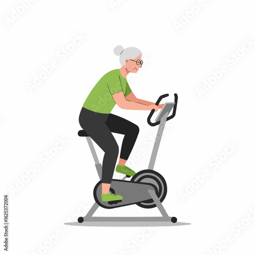 Senior woman exercising on stationary bike in active lifestyle  