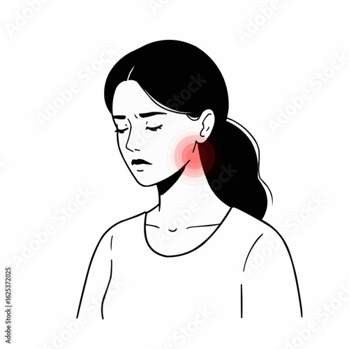 Young woman with sinus pain touching her neck and looking uncomfortable  
