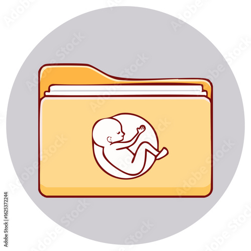 Prenatal Data Folder with Fetus Diagram in Round Frame, Health Document