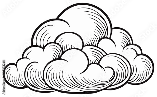 Monochrome Drawing Depicting a Collection of Fluffy Clouds on a White Background