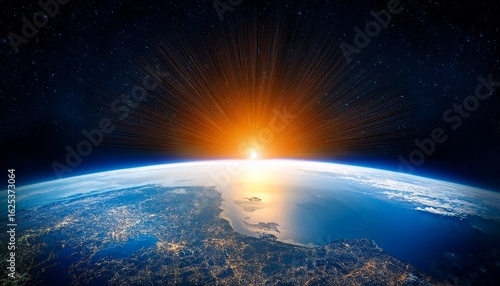 sunrise over earth from space perspective