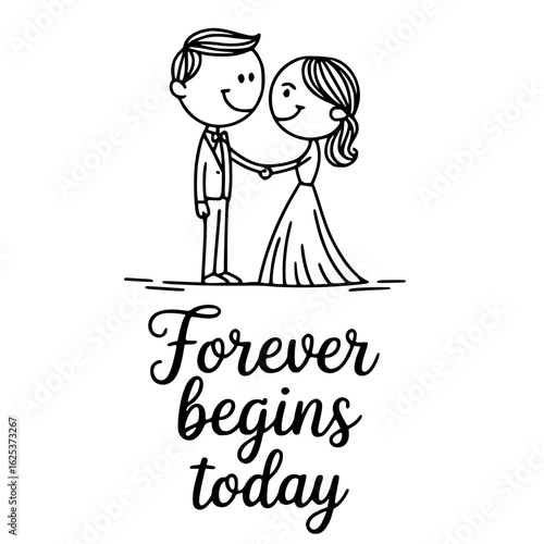 Forever Begins Today: A heartfelt artistic expression captures the essence of 'forever' as a couple commits to their love, illustrated in an inviting graphic with an emotive touch.