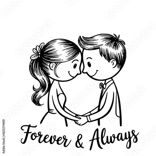 Eternal Bond: An endearing, minimalistic illustration captures the timeless connection between a couple, hand in hand, their love a testament to the promise of forever. 