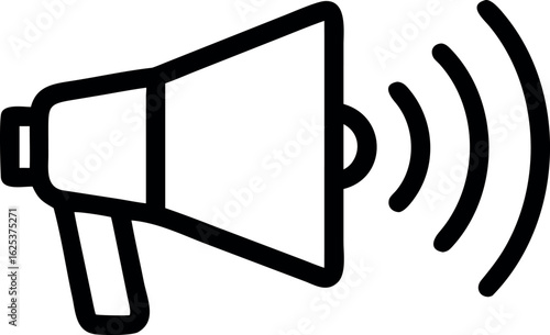 Classic Megaphone Silhouette with Stylized Sound Waves Emanating on White Background audio
