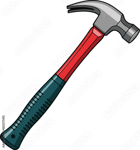 Claw Hammer Flat Illustration Diagonal Red-Teal Handle